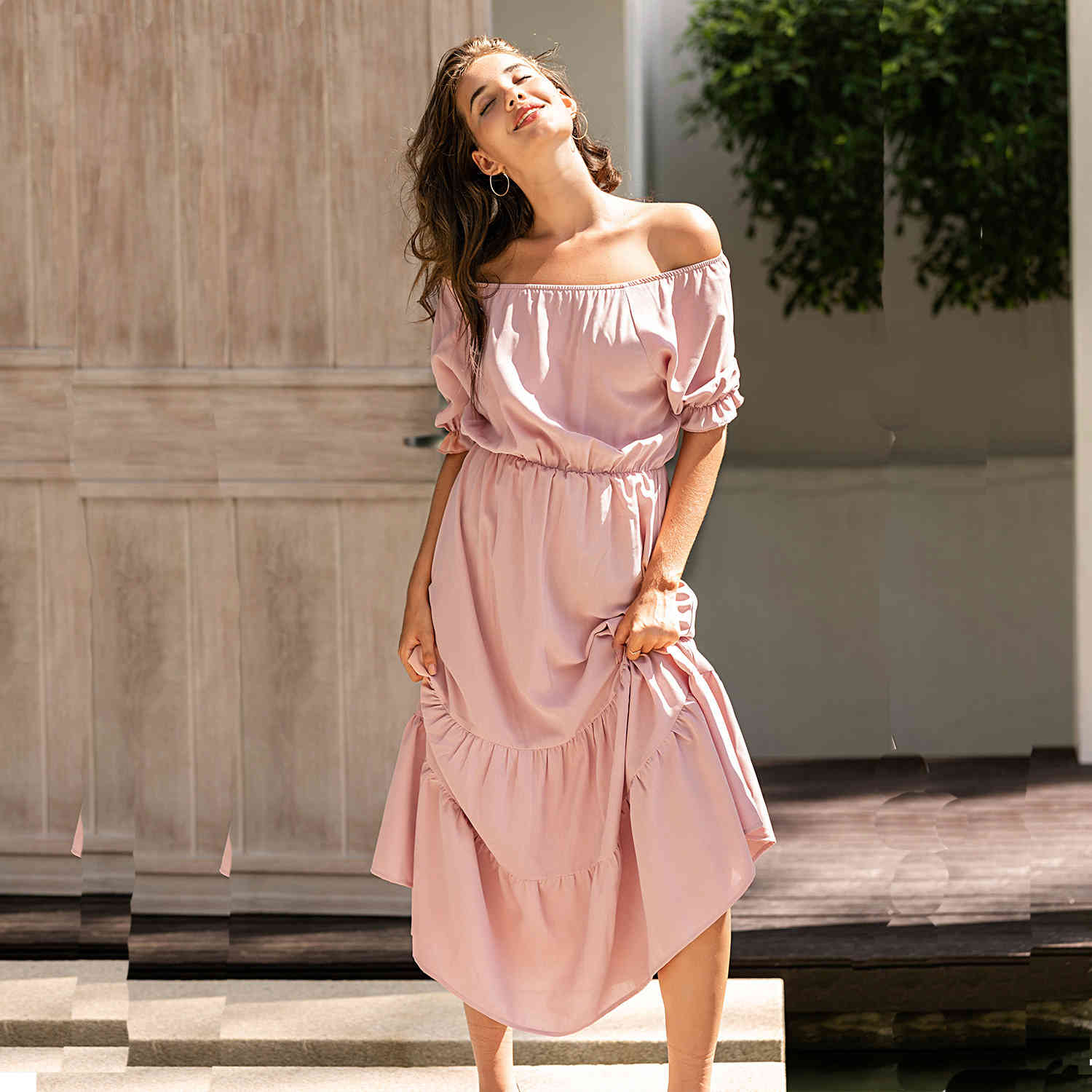 

Loose&Puff Sleeve Women's Dress 210524, Dark pink