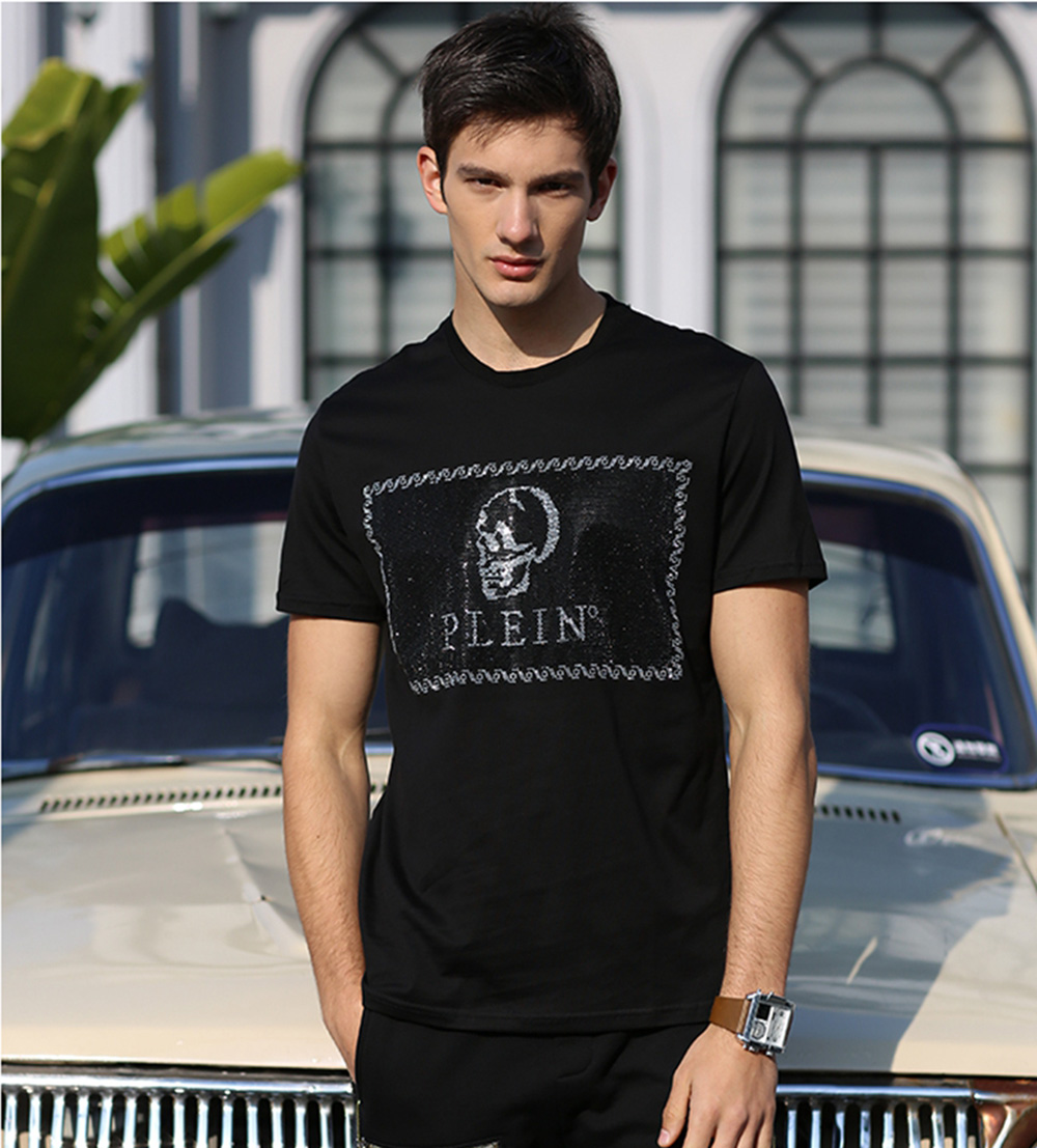 

PINK PARADISE PLEIN T-shirts Brand Designer Rhinestone Skull Men T Shirts Classical High Quality Hip Hop Streetwear Tshirt Casual Top Tees fszw5993, Black