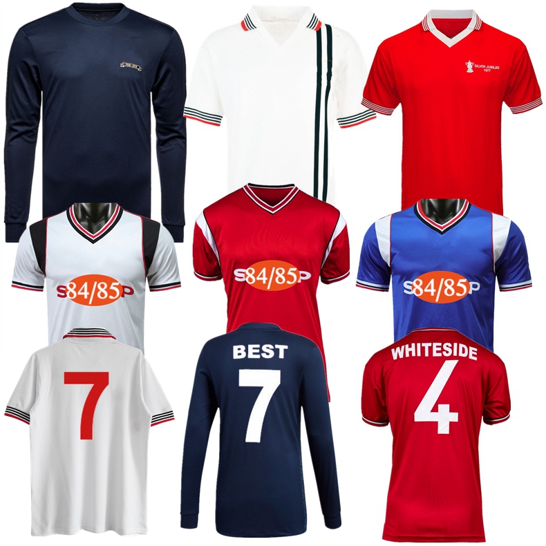 

1963 1968 1977 Gordon Hill Manchester ROBSON retro soccer jerseys 1975 1984 1985 WHITESIDE Coppell Classic Vintage Charlton George BESTS united football shirt, 84 85 away jersey