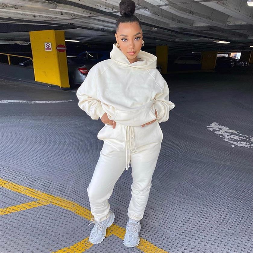 

fall winter hoodie 2 womenpant piece outfits long sleeve and sweatpants lounge wear matching sets for women clothes, White