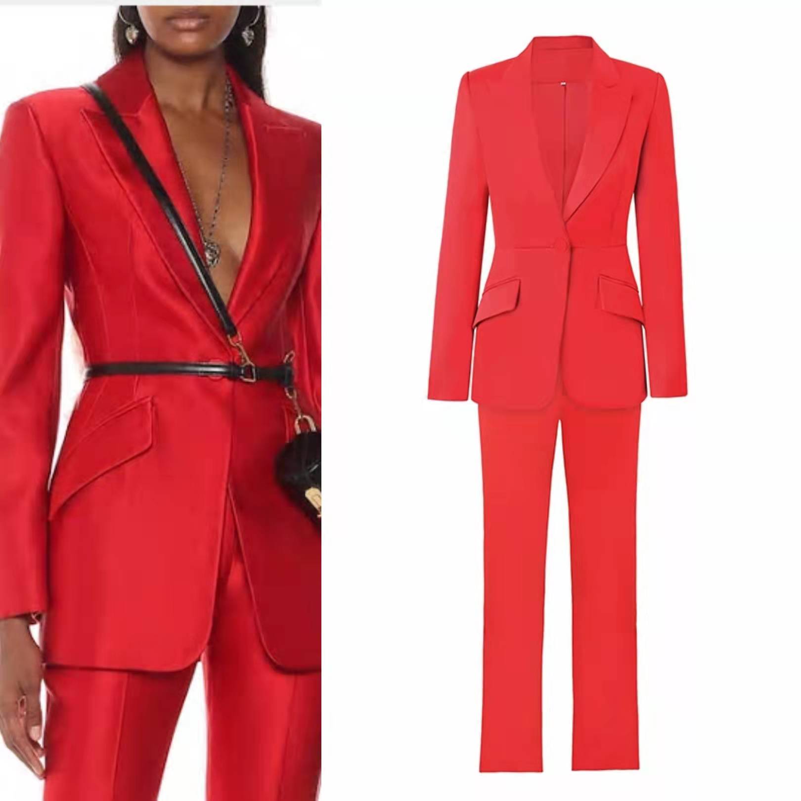 

High quality suits the latest office lady red blazer + pants set two-piece suit