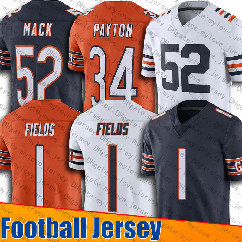 

1 Justin Fields 52 Khalil Mack Jersey 34 Walter Payton 39 Eddie Jackson Jerseys Cole Kmet Nick Foles David Montgomery Robinson II Jersey, Brown