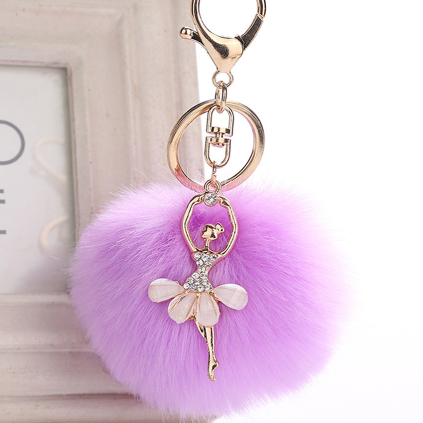 

10Pieces/Lot Cute Rhinestone Little Angel Car keychain fake Fur Key Chain Women Trinket Car bag Key Ring Jewelry Gift fluff keychains cs