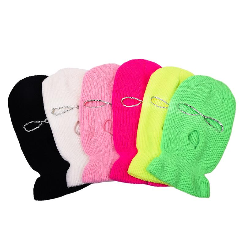 

Beanies Creative Rhinestone Ear Full Face Cover Ski Mask Hat 3 Holes Balaclava Army Tactical CS Knit Bonnet Winter Keep Warm Cap