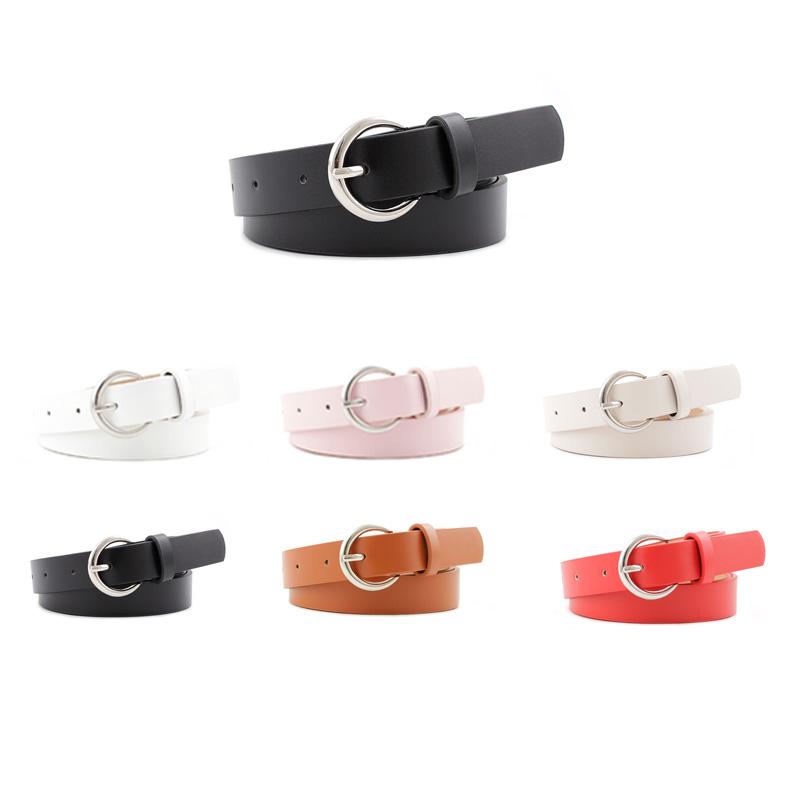 

Belts 2021 Fashion Round Gold And Silver Buckle Belt Designer Women Jeans Casual Pants Dress PU Accessories Strap, Black;brown