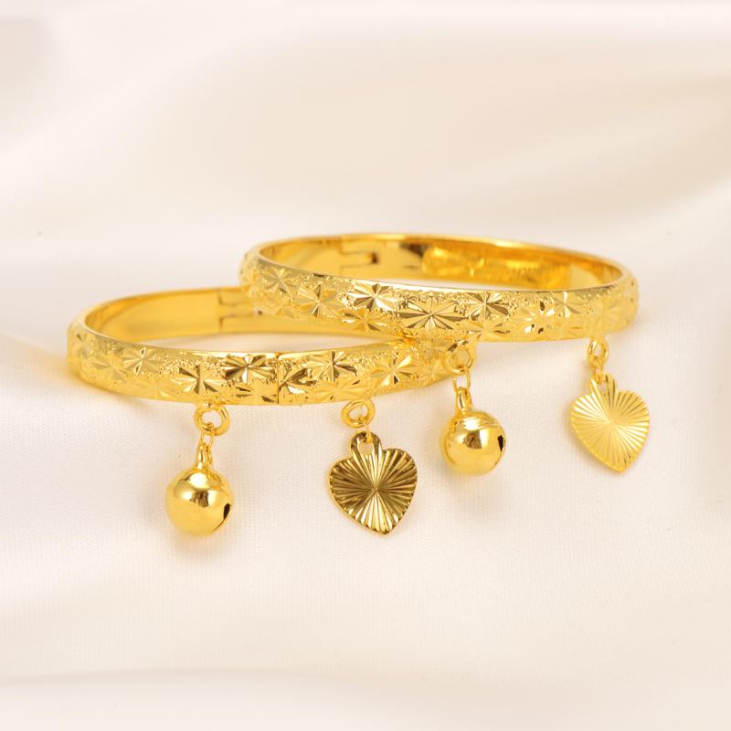 

Bangle 24K Baby Bangles Ethnic Gold Color Dubai Kids Bracelet Bell Anklet Child Jewelry Birthday Gift
