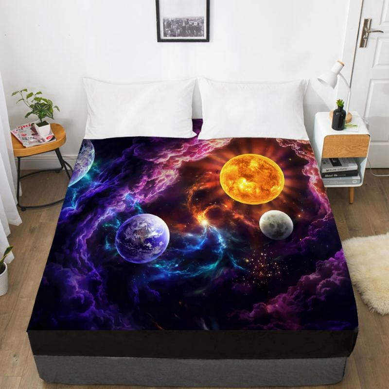

Sheets & Sets 3D Bed Sheet With Elastic Fitted Double Mattress Cover 135/150/180/200/160x200 Bedding Starry Galaxy Planet, Galaxy 003-f-black