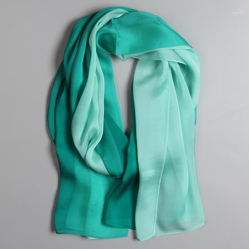 

Scarves Women's 100% Pure Silk 7mm Chiffon Long Big Scarf Shawl Wrap Neckerchief 180x65cm 70"x25"011-3, Blue;gray