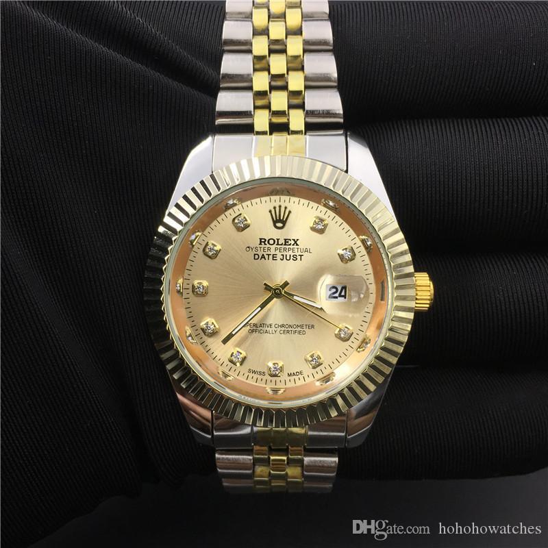 

R Luxury gold watch mens watches fashion dress datejust Multi-Color dial designer stainless steel strap quartz movement automatic calendar, Slivery;brown