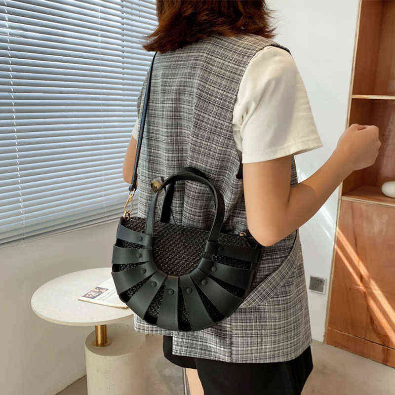 

Shoulder Bags Straw Rattan Semicircle Design Small Tote for Women Summer Lady Beach Crossbody Bag Female Travel Handbags 1213