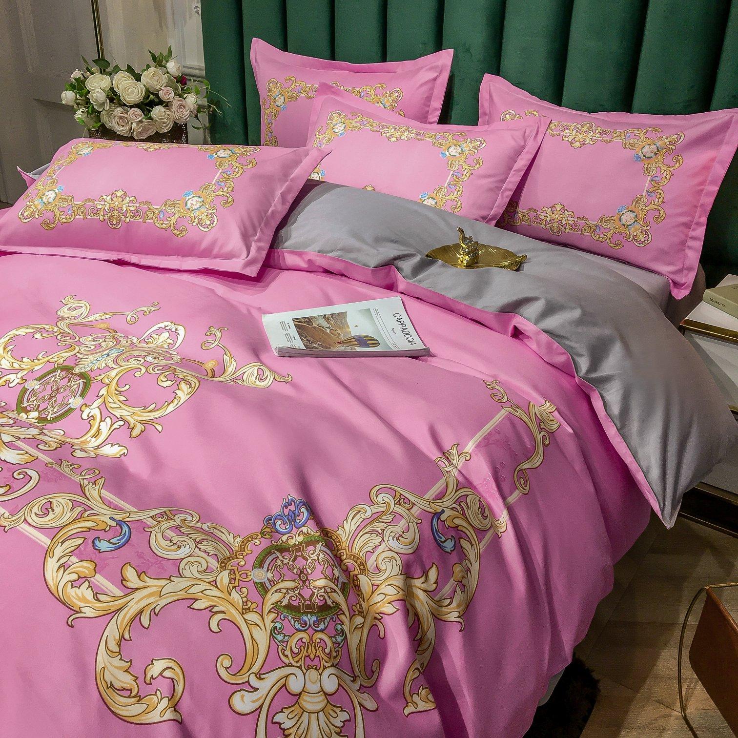 

Designer Bedding Sets Duvet Cover Printed Gong Cotton Queen Size 4 Pcs High Quallity Bed Comforters Set, As pic