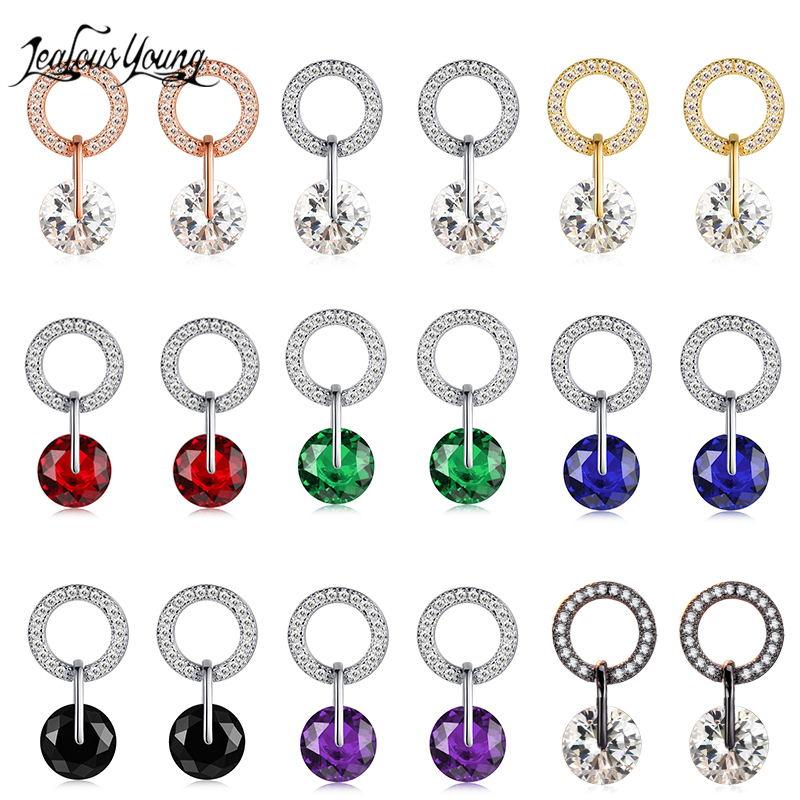 

Stud Cute Round Zircon Women Earrings With Silver Color Fashion Crystal Wedding Studs Korean Jewlery Gift