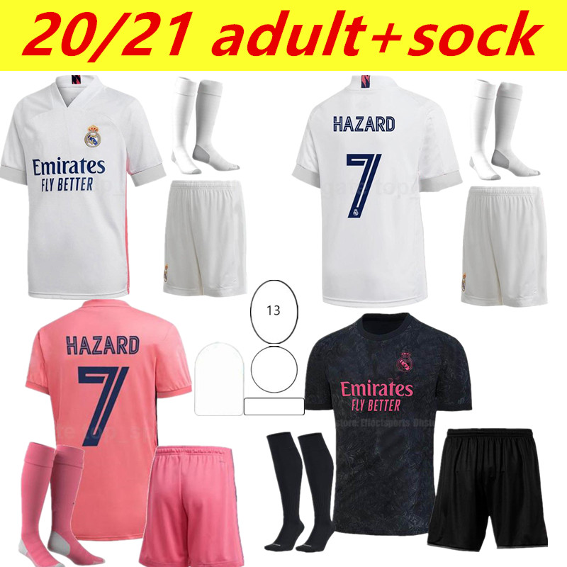 

aduit sock podsycal REAL MADRID jerseys 20 21 soccer football shirt HAZARD SERGIO RAMOS BENZEMA camiseta fourth 4th HUMANRACE, Black;yellow
