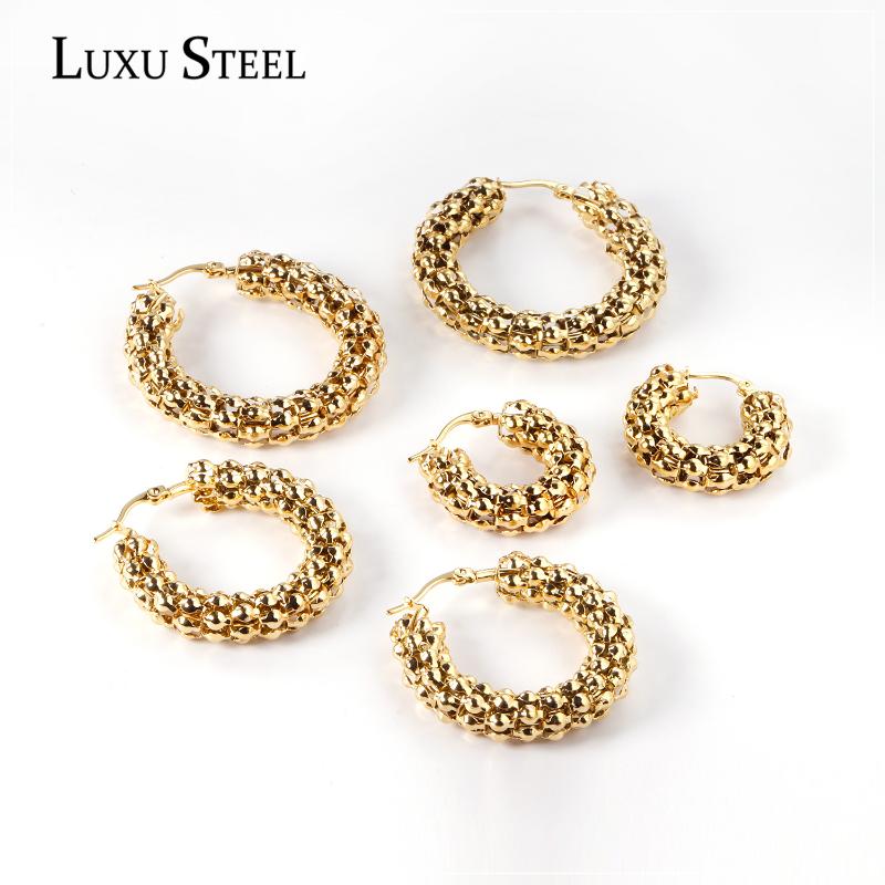 

Hoop & Huggie LUXUSTEEL Gold Earrings Hyperbole Style Size 10mm 25mm 30mm Round Bump Accessories Girl Party