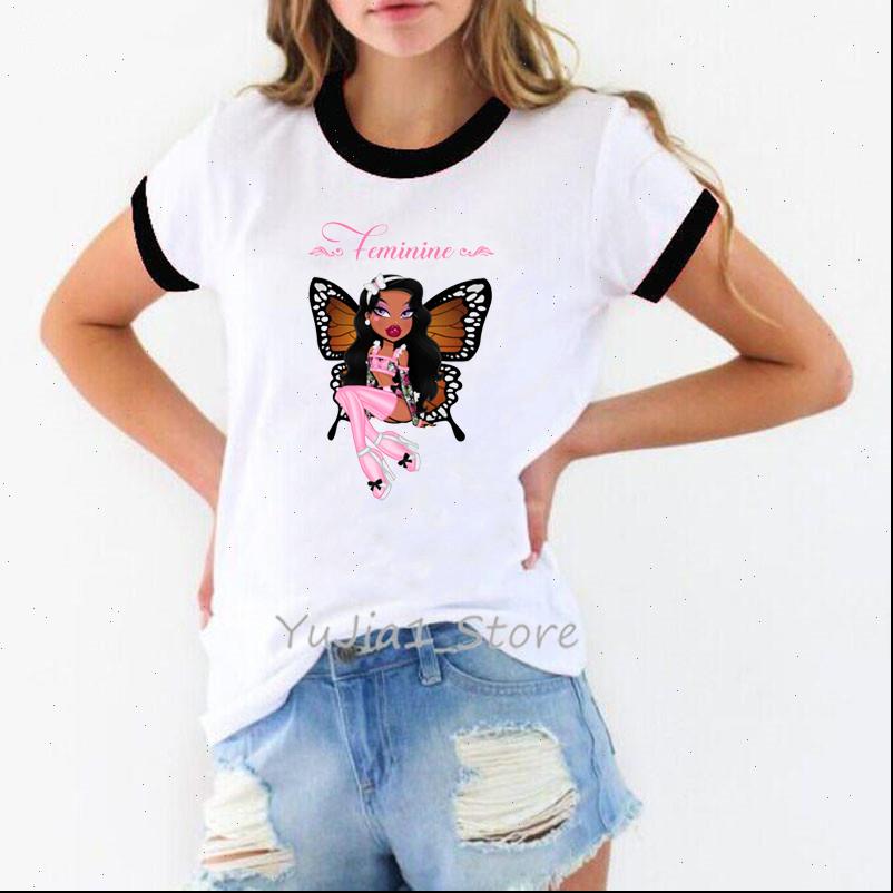 

feminine y2k bratz letter women t shirt print vogue pink butterfly graphic femme kawaii clothes for girls, White