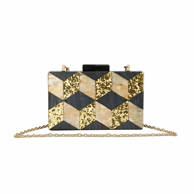 

One-shoulder slanting spliced acrylic small square bag dinner clutch