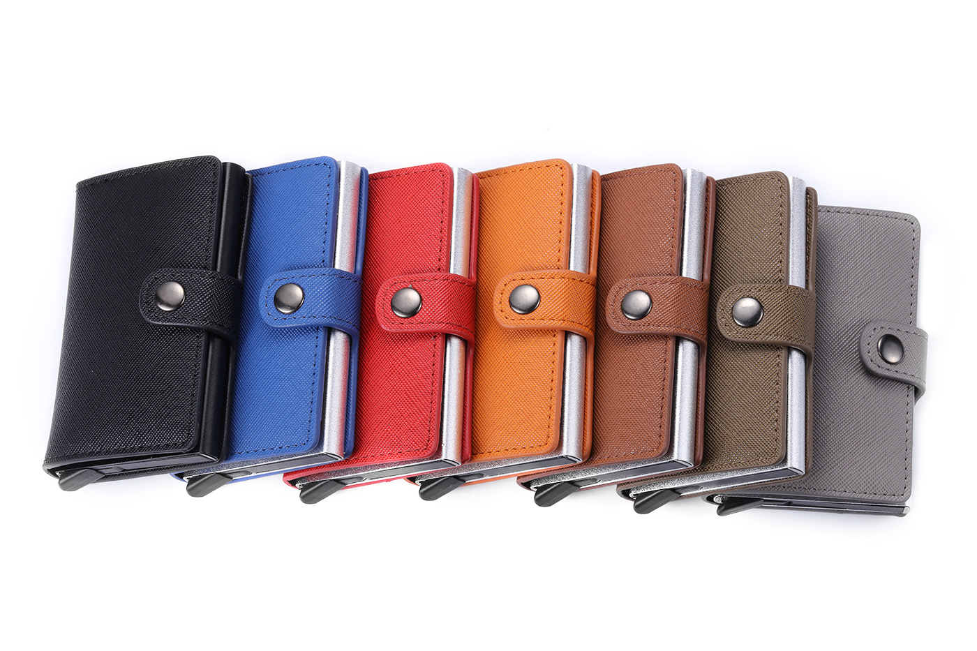 

men credit card holder carbon leather wallet aluminum automatic mini wallet with back pocket id card rfid blocking purse, Red