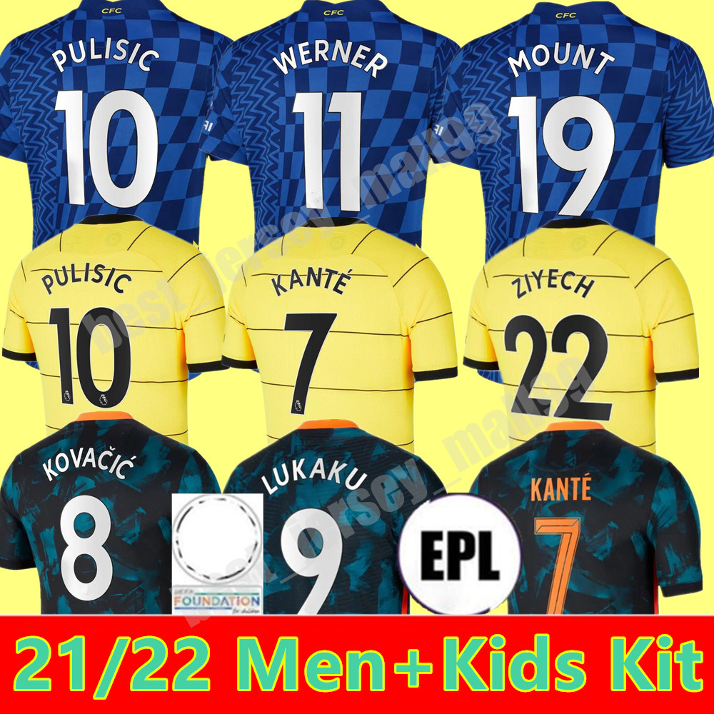 

CFC soccer jerseys LUKAKU ZIYECH PULISIC MOUNT KANTE HAVERTZ WERNER ABRAHAM CHILWELL GIROUD HUDSON-ODOI 2021 2022 SAUL football shirt 21 22 men kids kit sets, Home+league patch men