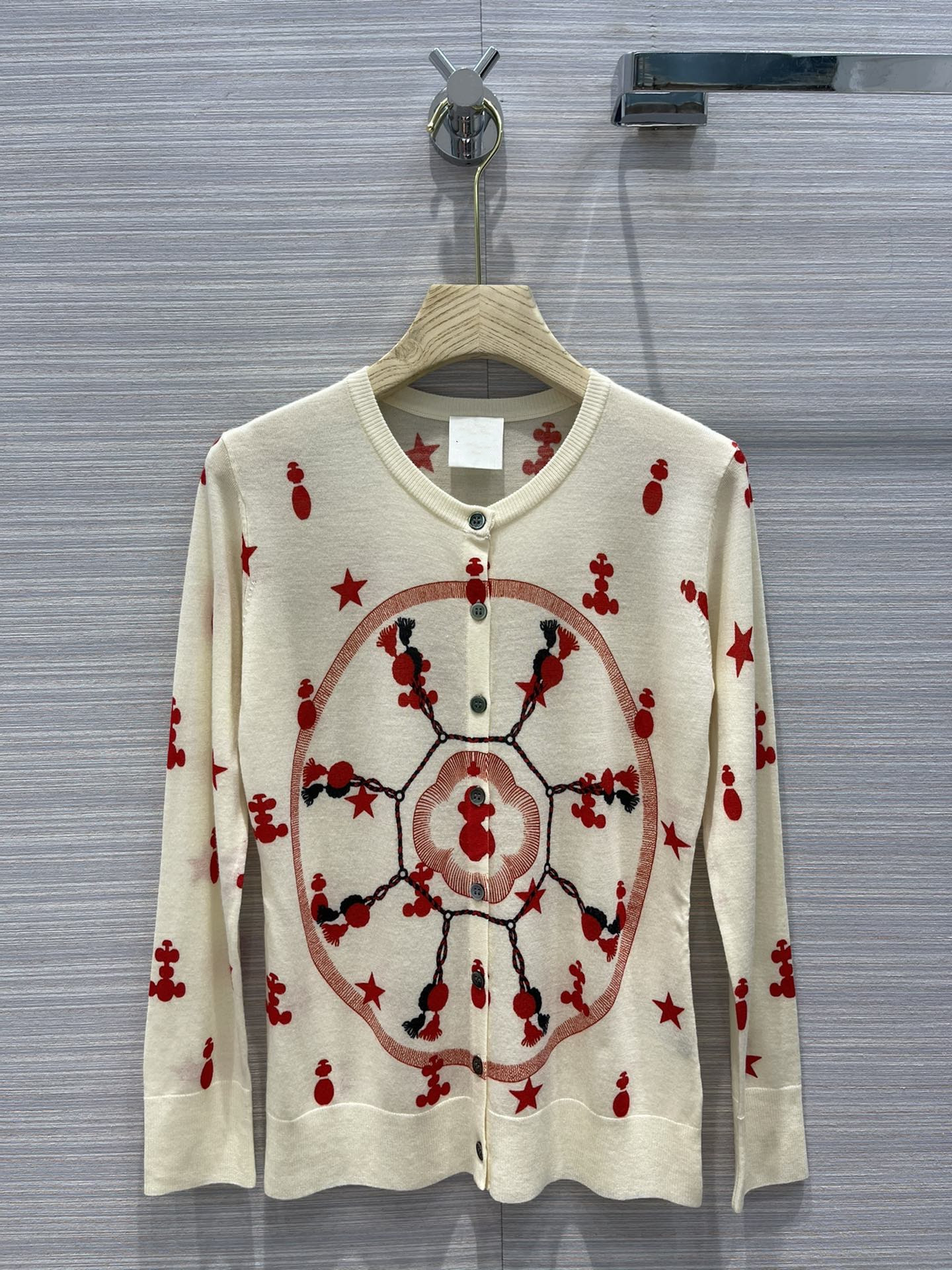 

2021 Milan Runway Sweater O Neck Long Sleeve Women' Sweaters High End Jacquard Cardigan Women Designer Sweater 0416-4, Red