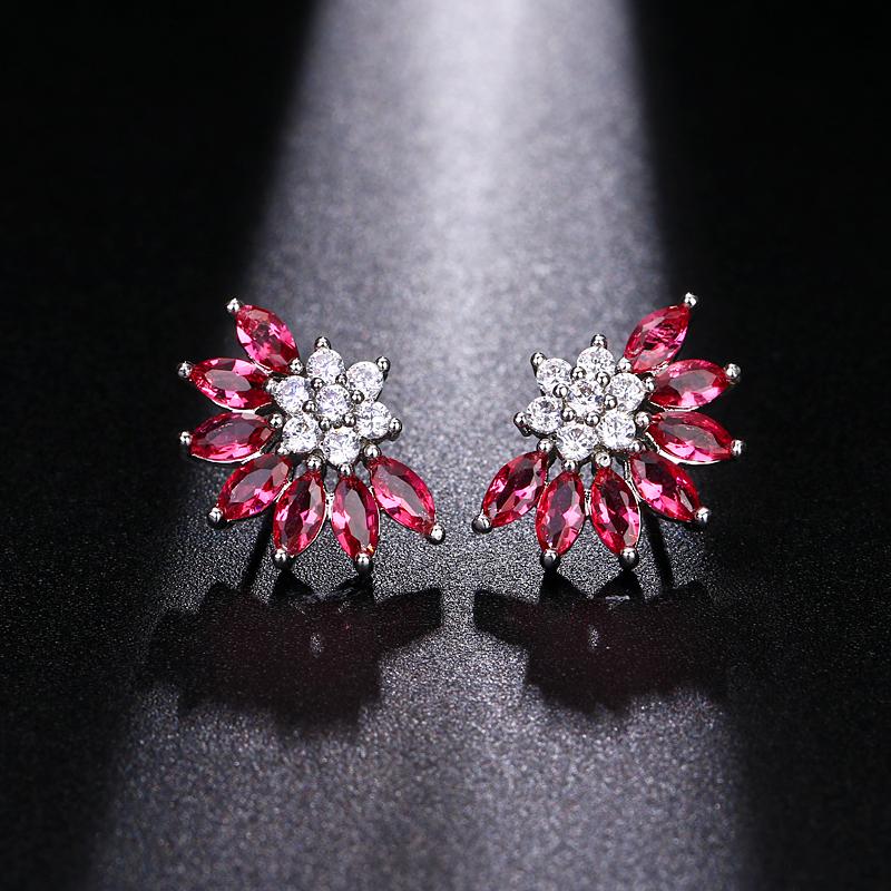 

Stud Classic Luxury Leaf Drop Earrings For Women Pink Petals Cubic Zirconia Charm Wedding Jewelry Party Vintage Earring, Golden;silver