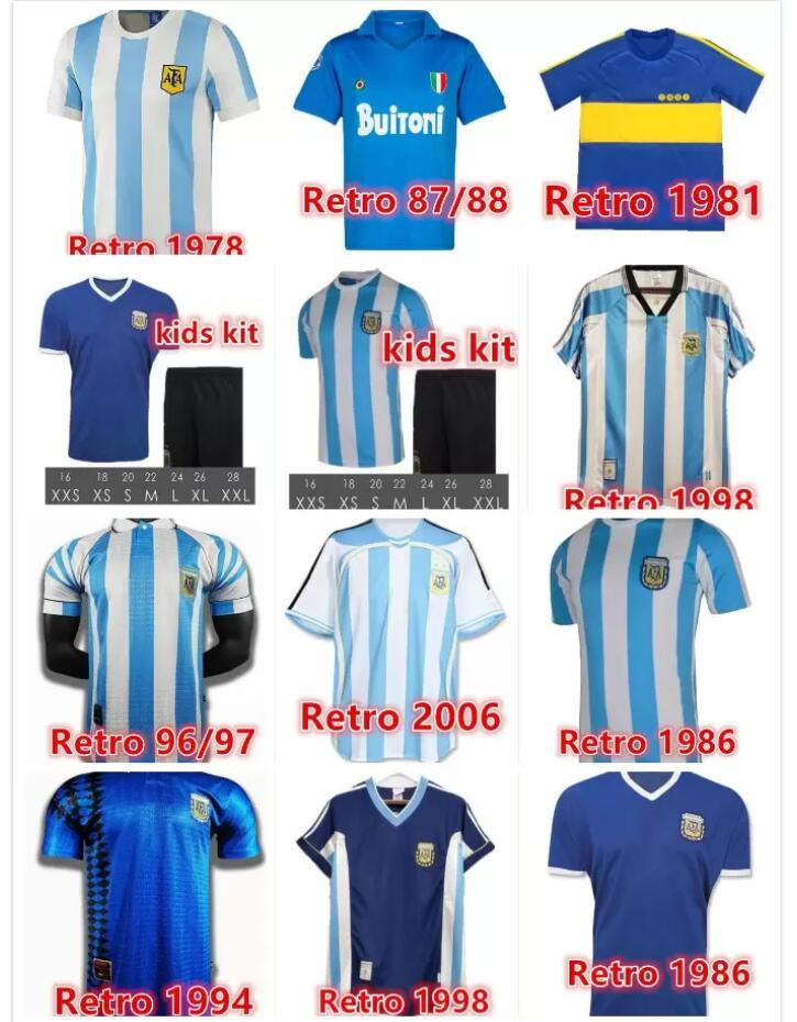 

Retro 1986 Argentina Diego Maradona Soccer Jersey 1978 Boca juniors 1981 Vintage NAPOLI 1987 1988 football soccer shirt Kit Classic tops, 1986 home size s-xxl