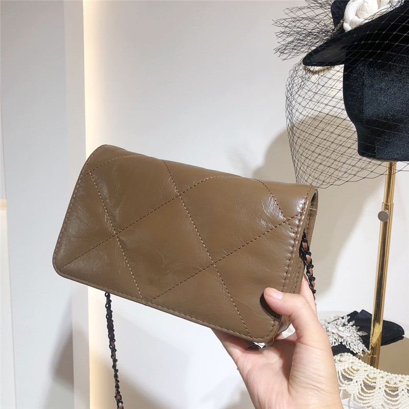 

Adjustable shoulder strap high quality leather bag soft cowhide Flip square Bags Luxury Design Classic rhomb handbag delicate Retro New, Black