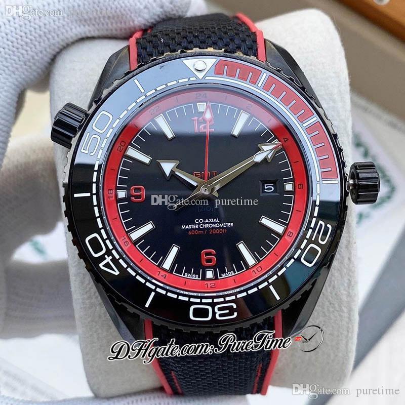 

43mm Deep 600M GMT A21J Automatic Mens Watch PVD Steel Case Ceramics Bezel Black Dial Red Inner Stick Markers Nylon Rubber Strap 9 Styles Sports Watches Puretime I14g7, Customized waterproof service