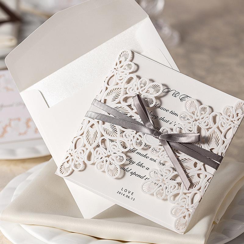 

2021 Customizable Hollow Lace Wedding Invitation Card With Supplies Free Printable Cards Foil Stamping Laser Cut Wedding Invitations, White