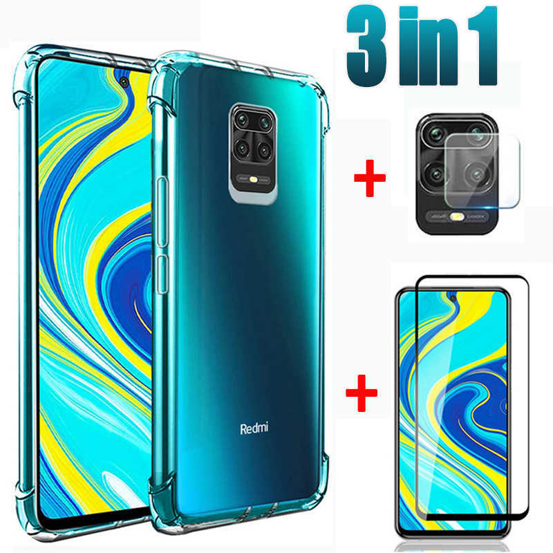 

3-in-1 Airbag Case + Glass + Lens For Xiaomi Redmi Note 9s Cover Shell For Redmi Note 9 pro max 9a 9c Protective Tempered Glass