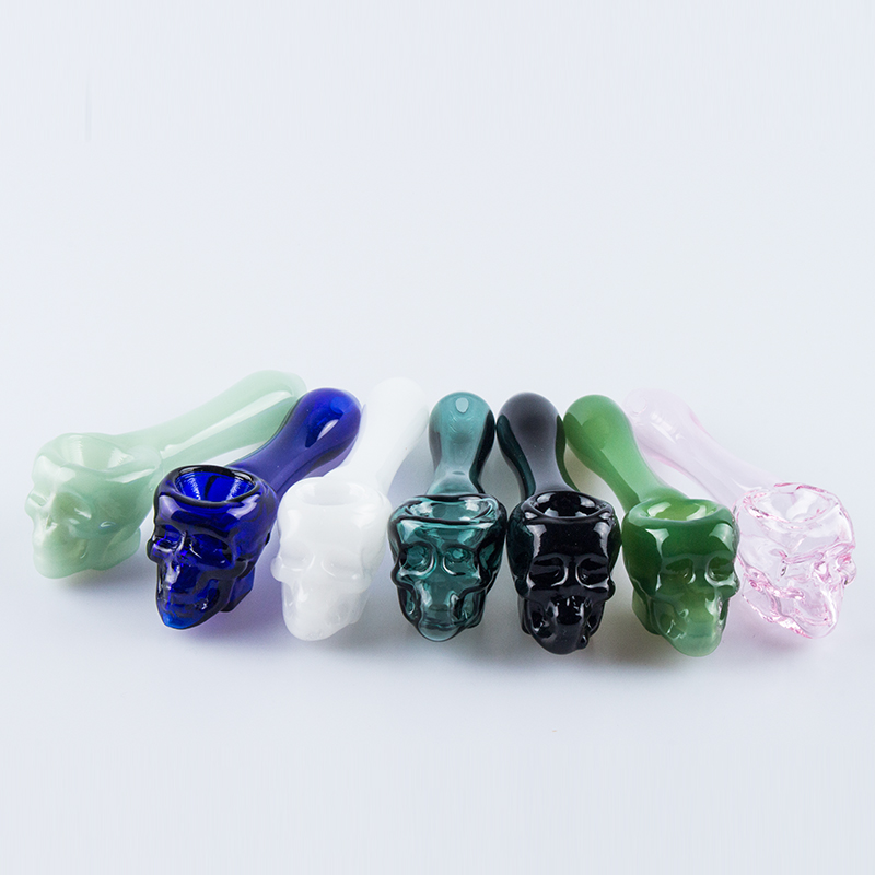 Glass_Shop_420 CSYC Y068 Glass Pipe Colorful About 4.1 Inches Skull Bowl Smoking Hand Pipes-image-419327050
