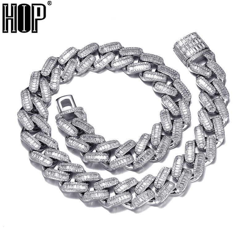 

19mm Miami Cuban Chain Link Iced Out AAA Cubic Zirconia Gold Sliver Plated Necklace For Men Women Hip Hop Necklace Jewelry X0509