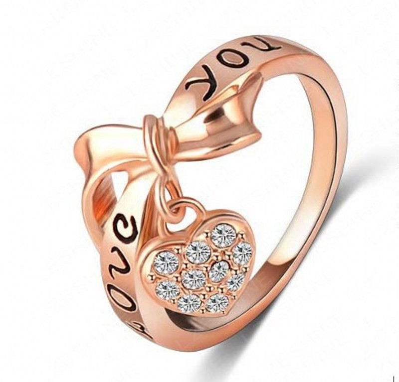 

LZESHINE Brand Black Enamel Love You Ring Heart Bow 18K Rose Gold Plate Austrian Crystal SWA Element Rings Word Ring Ri-HQ1055-A 10 J2, Silver