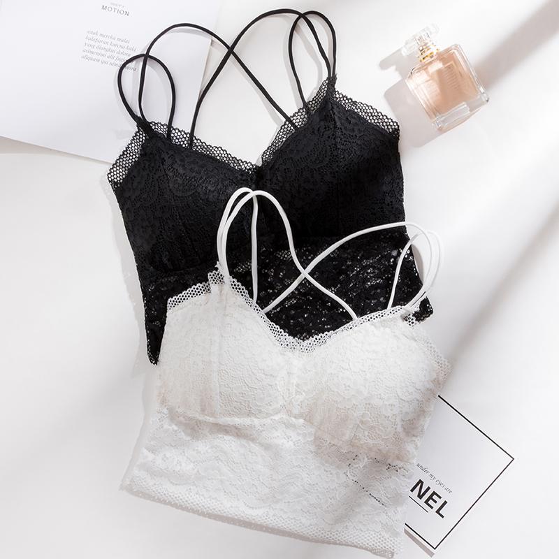 

Camisoles & Tanks Bralette Padded Push Up Lace Bras For Women Sexy Lingerie Corset Camis Underwear Wire Free Crop Tops, Black