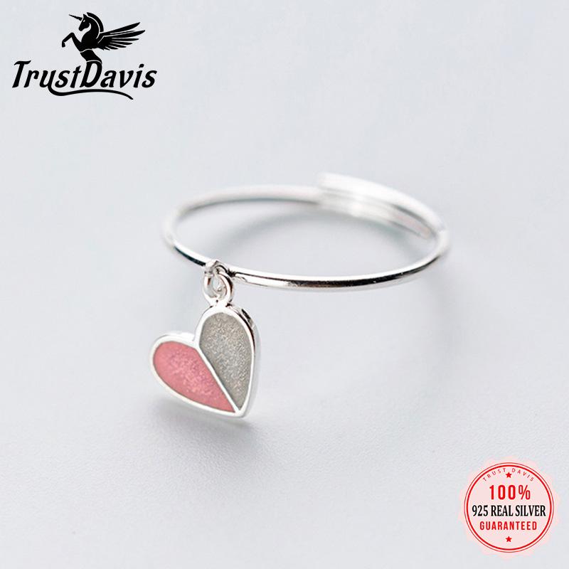 

Cluster Rings TrustDavis Real 925 Sterling Silver Fashion Romantic Glaze Heart Opening For Women Wedding Birthday Present Jewelry DA2728, Golden;silver