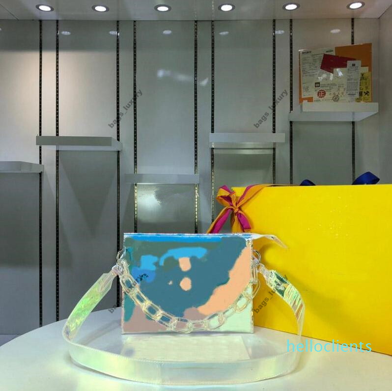 

Fashion Transparent Envelope Clutch Bag PVC Colorful Laser Chain Handbag On Flower Wash Shoulder Bags Multi-function Wallet, Multi-color