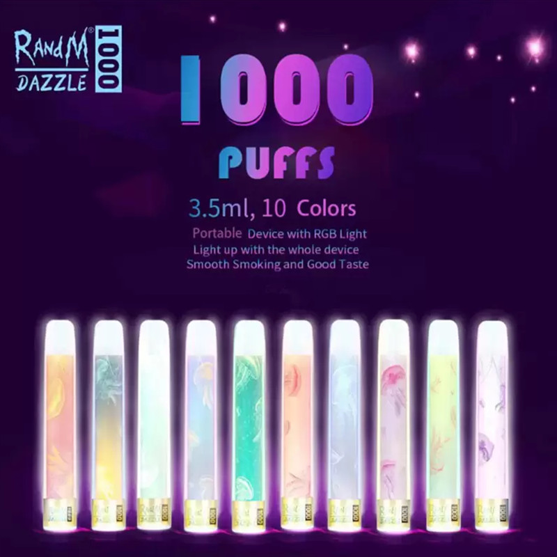 

Original RandM Dazzle 1000 Disposable E Cigarette 1000puffs R and M RGB Light Tube Vape Pen Wholesale