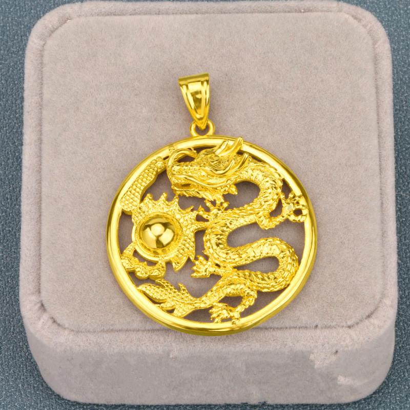 

Pendant Necklaces Round Shaped Dragon Patterned Necklace 18K Yellow Gold Filled Mens Neck Chain Male Punk Vintage Jewelry