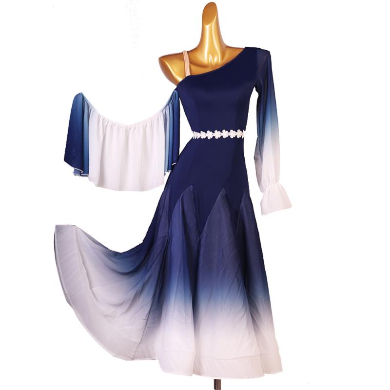 

Stage Wear 2021 Woman Modern Ballroom Dance Dress Performance National Standard Competition Waltz Costumes, Blue
