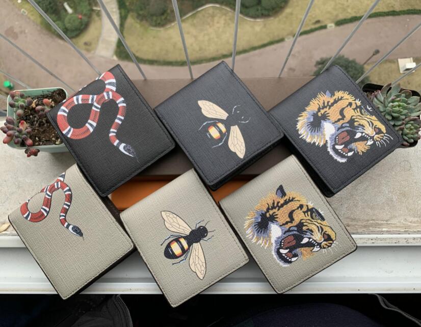 

High quality men animal Short Wallet Leather black snake Tiger bee Wallets Women Long Style Purse Wallet card Holders with gift box, With box