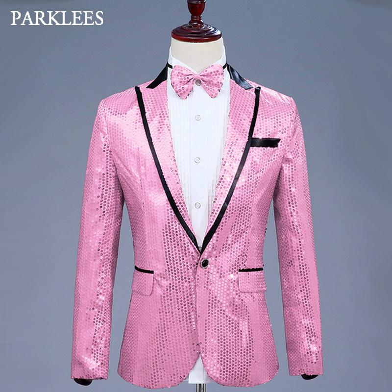 

Men's Suits & Blazers Mens Glitter Blazer Jacket With Bow Tie Pink Sequins Dress Suit Men Nightclub Prom Stage Show Wedding Grooms Sing Cost, Gold