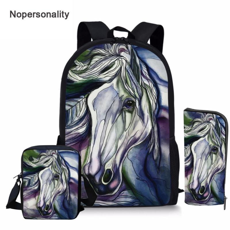 

Nopersonality 3D Crazy Horse Print Backpack Set For Teenage Boys Girls Cool Kids School Bagpack Primary Student Animal Book Bag Bags
