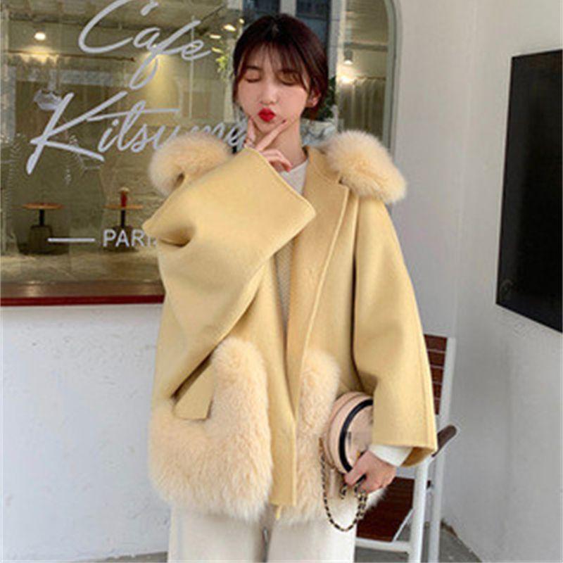 

Women's Wool & Blends Korean Style 2021 Women Real Fur Coat Fluffy Sheep Shearing Plush Lamb S323, Pink