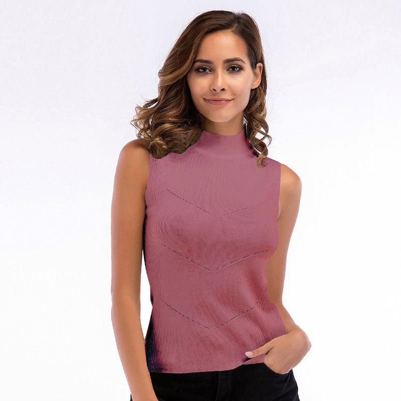 

Women's Tanks & Camis Round Neck Knit Top High Sleeveless T-shirt Slim Vest Sweater 2021 Summer Sexy Party, White