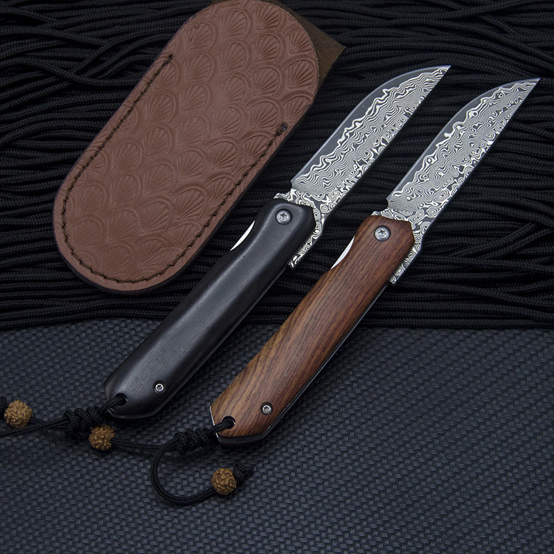 

light weight rosewood handle damascus blade linerlock folding knife
