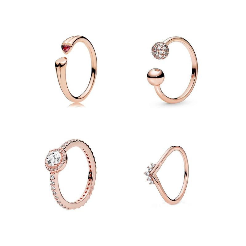 

Original 925 Sterling Silver Rose Gold Zircon Pave Crystal Ring Women Wedding Engagement Party Heart Open Rings Gifts Jewelry