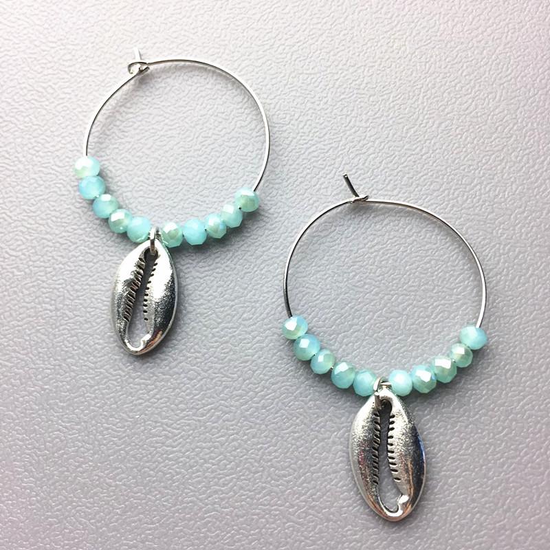 

Dangle & Chandelier DM Boho Crystal Drop Earrings For Women Trendy Silver Shell Fashion Jewelry Hanging Round Female Accessories
