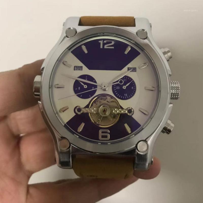 

Luxury Selling Men's Mechanical Watches Automatic Stainless Steel Case Skeleton Dial Leather Relogio Masculino Wristwatches, Silver