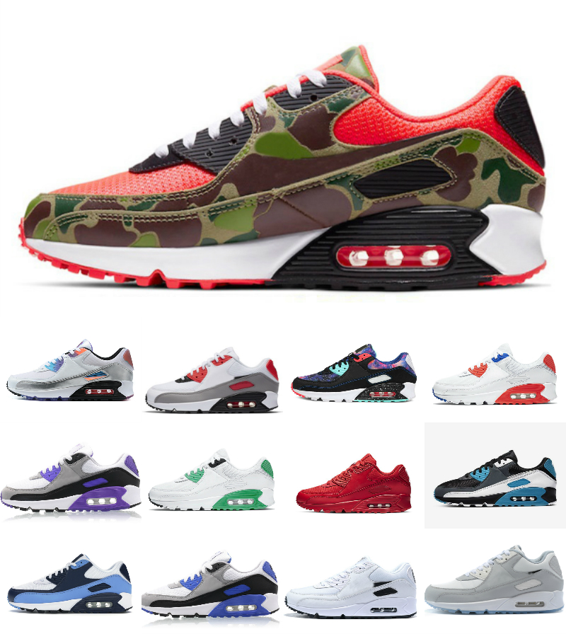 

90 Reverse Duck Camo Running Shoes 90s Hyper Royal Grape Turquoise Infrared sneakers Men Women triple black White Gum Supernova VIOTECH Laser Blue sports trainer, Box