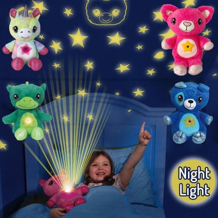 

Party Favor Children Cartoon Plush Toy LED Night Light Starry Belly Dream Projection Comforting Lamp Star Projector Xmas Birthday Gifts
