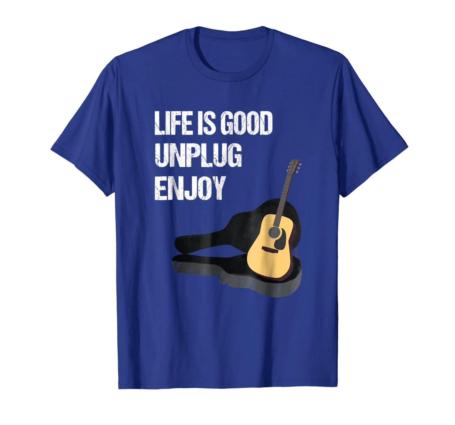 

life is good unplug guitar player distressed gift t shirt, White;black